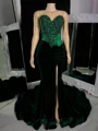 Mermaid Sweetheart Beading Chapel Train Velvet Corset Prom Dress