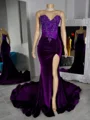 Mermaid Sweetheart Beading Chapel Train Velvet Corset Prom Dress