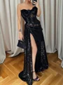 Sheath Straight Appliques Lace Floor-Length Sequins Corset Prom Dress