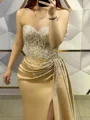 Sheath Sweetheart Pleated Floor-Length Silk Like Satin Corset Prom Dress