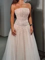 A-line Straight Flower Floor-Length Tulle Corset Prom Dress
