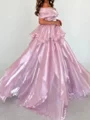 A-line Off-the-Shoulder Cascading Ruffles Sweep Train Corset Prom Dress