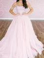 A-line Spaghetti Straps Rhinestone Court Train Chiffon Corset Prom Dress