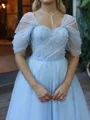 A-line Off-the-Shoulder Rhinestone Ankle-Length Tulle Prom Dress