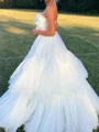 A-line Straight Cascading Ruffles Ankle-Length Tulle Corset Prom Dress