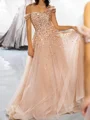 A-line Off-the-Shoulder Sequin Floor-Length Tulle Corset Prom Dress