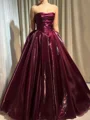 A-line Straight Pleated Floor-Length Metallic Satin Corset Prom Dress