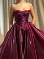A-line Straight Pleated Floor-Length Metallic Satin Corset Prom Dress