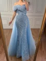 Sheath Off-the-Shoulder Sequin Court Train Tulle Corset Prom Dress