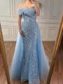 Sheath Off-the-Shoulder Sequin Court Train Tulle Corset Prom Dress