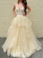 A-line Spaghetti Straps Appliques Lace Floor-Length Tulle Corset Prom Dress