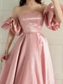 A-line Straight Ruffles Sweep Train Satin Corset Prom Dress