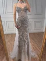 Sheath Spaghetti Straps Beading Floor-Length Tulle Prom Dress