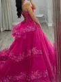 A-line Sweetheart Appliques Lace Court Train Tulle Corset Prom Dress