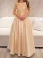 A-line Straight Sequin Floor-Length Satin Corset Prom Dress