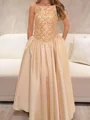 A-line Straight Sequin Floor-Length Satin Corset Prom Dress