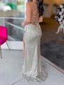 Sheath Spaghetti Straps Sequin Sweep Train Prom Dress