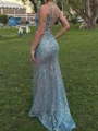 Sheath V-neck Sequin Sweep Train Prom Dress