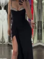 Sheath Spaghetti Straps Sequin Floor-Length Stretch Crepe Prom Dress