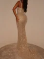 Sheath Straps Sequin Chapel Train Prom Dress