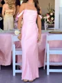 Sheath Off-the-Shoulder Pleated Floor-Length Silk Like Satin Prom Dress