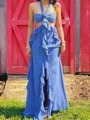A-line Halter Ruffles Floor-Length Chiffon Prom Dress
