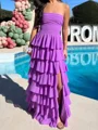 A-line Straight Cascading Ruffles Floor-Length Chiffon Corset Prom Dress