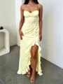 Sheath Spaghetti Straps Ruffles Floor-Length Silk Like Satin Prom Dress
