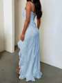Sheath Spaghetti Straps Ruffles Floor-Length Silk Like Satin Prom Dress