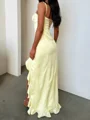 Sheath Spaghetti Straps Ruffles Floor-Length Silk Like Satin Prom Dress