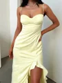 Sheath Spaghetti Straps Ruffles Floor-Length Silk Like Satin Prom Dress