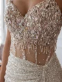 Sheath Sweetheart Rhinestone Sweep Train Tulle Prom Dress