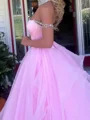 A-line Off-the-Shoulder Ruffles Cathedral Train Tulle Corset Prom Dress