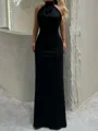 Sheath High Neck Bow Floor-Length Stretch Crepe Prom Dress