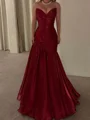 A-line Sweetheart Pleated Floor-Length Satin Corset Prom Dress