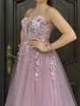 A-line Sweetheart Appliques Lace Sweep Train Tulle Corset Prom Dress