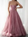 A-line Straps Ruffles Floor-Length Corset Prom Dress