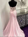 Sheath Sweetheart Appliques Lace Sweep Train Silk Like Satin Corset Prom Dress