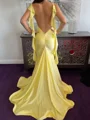 Mermaid Spaghetti Straps Ruffles Court Train Jersey Prom Dress