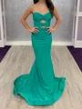 Mermaid Sweetheart Pleated Sweep Train Jersey Prom Dress