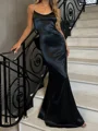 Sheath Spaghetti Straps Bow Floor-Length Silk Like Satin Prom Dress