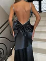 Sheath Spaghetti Straps Bow Floor-Length Silk Like Satin Prom Dress