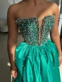 A-line Straight Rhinestone Floor-Length Satin Corset Prom Dress