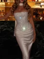 Sheath Straight Beading Floor-Length Silk Like Satin Prom Dress