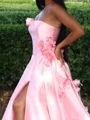 A-line Straight Flower Chapel Train Satin Corset Prom Dress