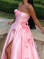 A-line Straight Flower Chapel Train Satin Corset Prom Dress