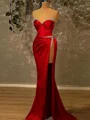 Sheath Sweetheart Rhinestone Sweep Train Satin Corset Prom Dress