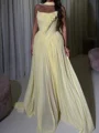 A-line Straight Flower Sweep Train Chiffon Corset Prom Dress