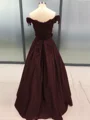 Ball Gown Off-the-Shoulder Floor-Length Satin Prom Dresses With Appliques Lace