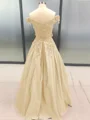 Ball Gown Off-the-Shoulder Floor-Length Satin Prom Dresses With Appliques Lace